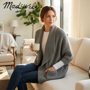 Madewell 100% Merino Wool Drape Cardigan Gray Open Front XS/S